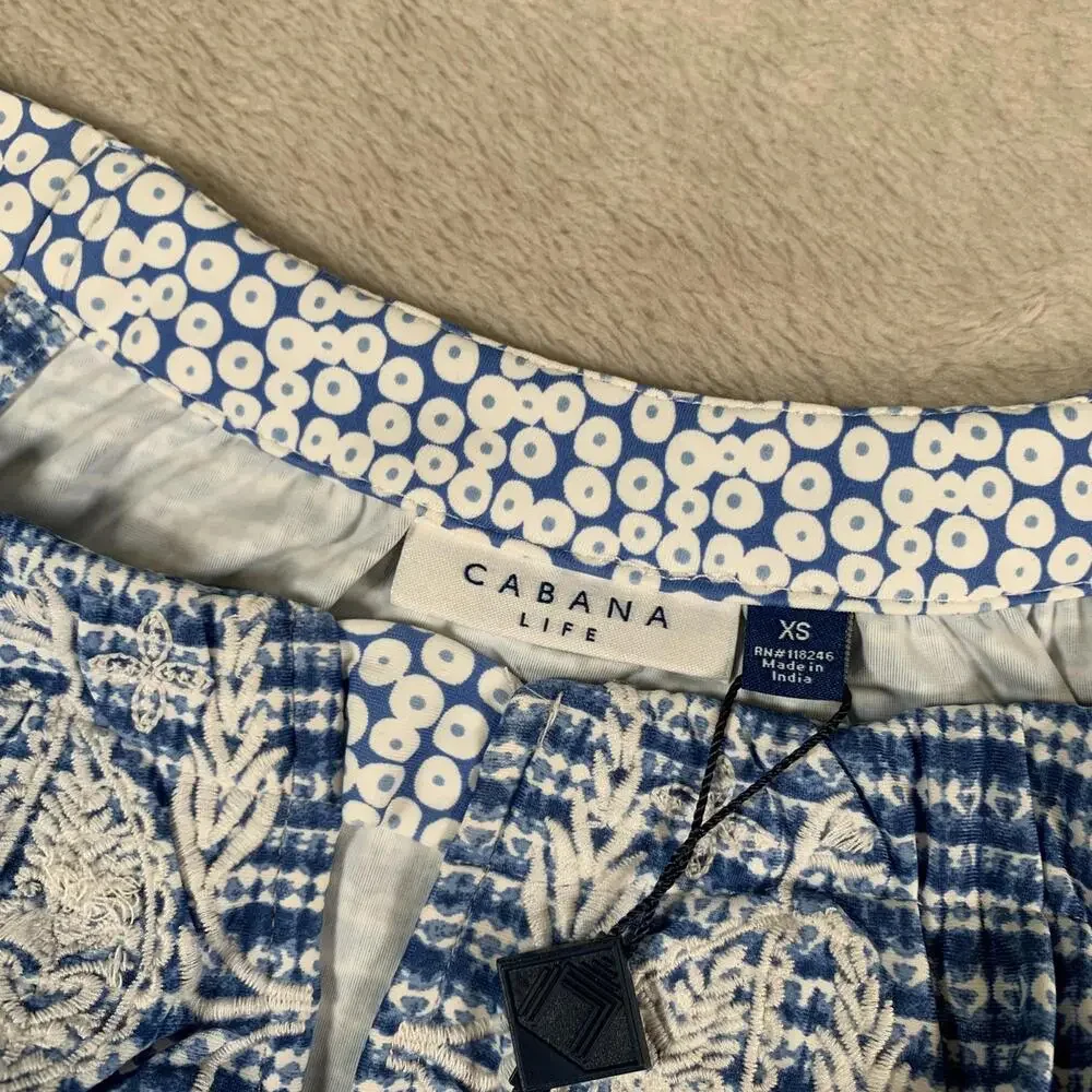 Cabana Life Charleston Tankini Top Womens XS‎ Blue White Embroidered Swim 50+ UV